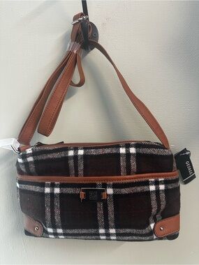 George Brown Black and White Plaid Crossbody Bag